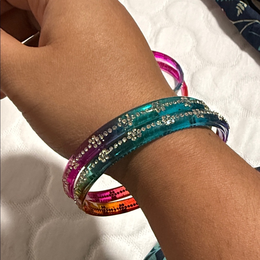 Colorful Crystal-Embedded Bangles Set - Picture 4 of 4